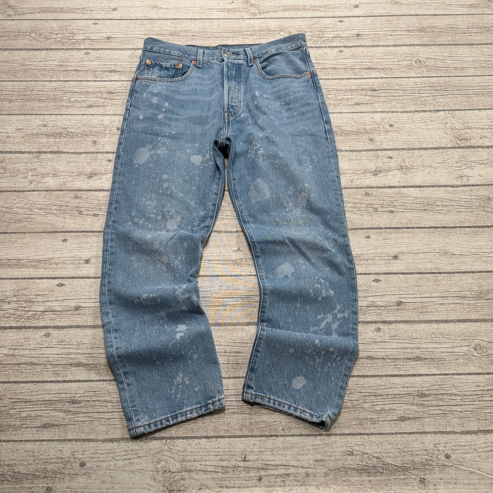 Levi's 501 Jeans Men's 30x26 Blue Bleach Splatter Straight Leg Button Fly Denim